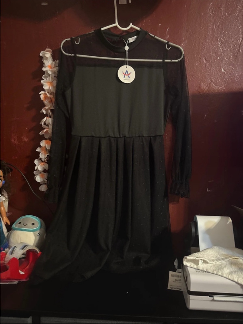 Girls' Black Sparkle Long-Sleeve Dress